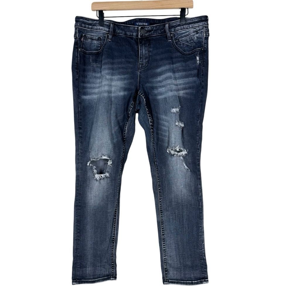 Vigoss The Thompson Tomboy Distressed Skinny Jeans Washed Black Plus Size 16